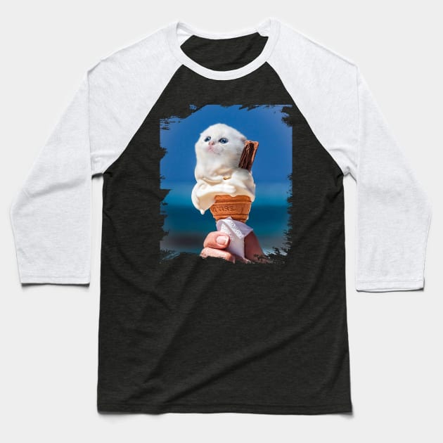 Ice-Cat Cat Ice Cream Baseball T-Shirt by Random Galaxy